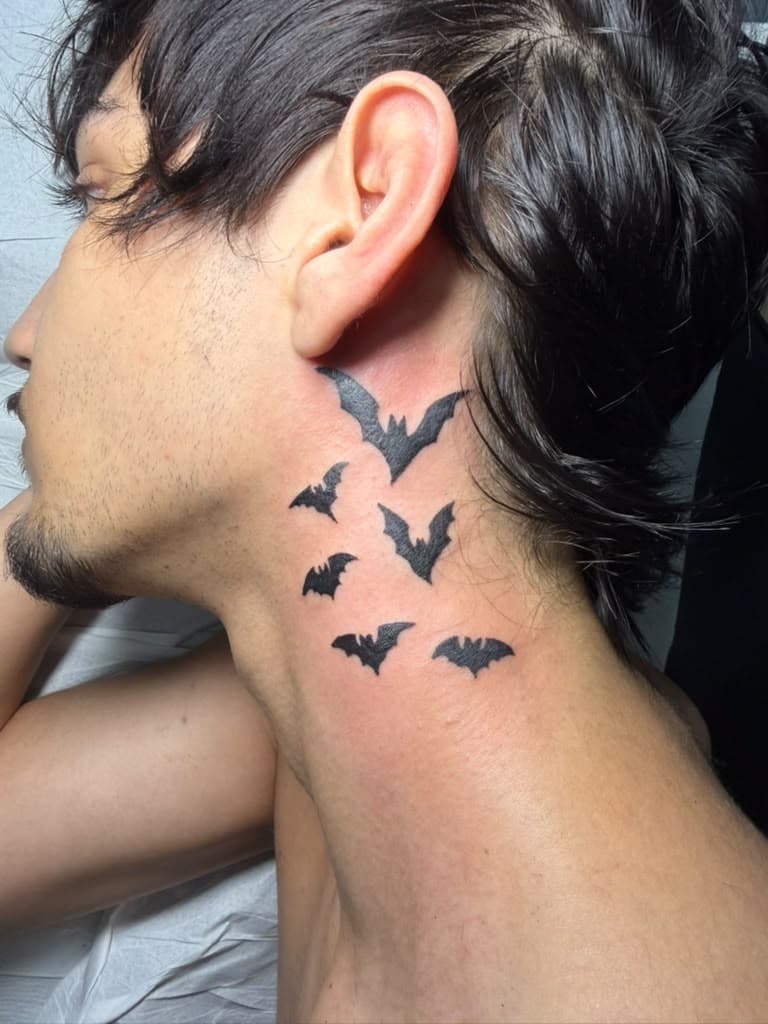 Bats, neck — Blackwork